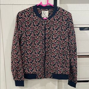 Floral Bomber Jacket - Navy and Red